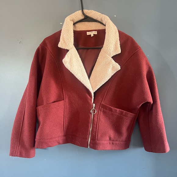 Moon River Rust Faux Shearling Moto Jacket - Picture 3 of 6